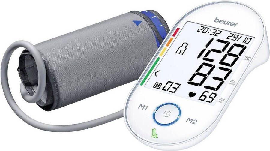 Beurer BM 55 Bloeddrukmeter bovenarm Hartslag Aanbevolen door de Hartstichting Hartritmestoornis detectie Manchet 22-36 cm USB dataoverdracht 2 Gebruikersgeheugen Risico-indicator Incl. batterijen 5 Jaar garantie