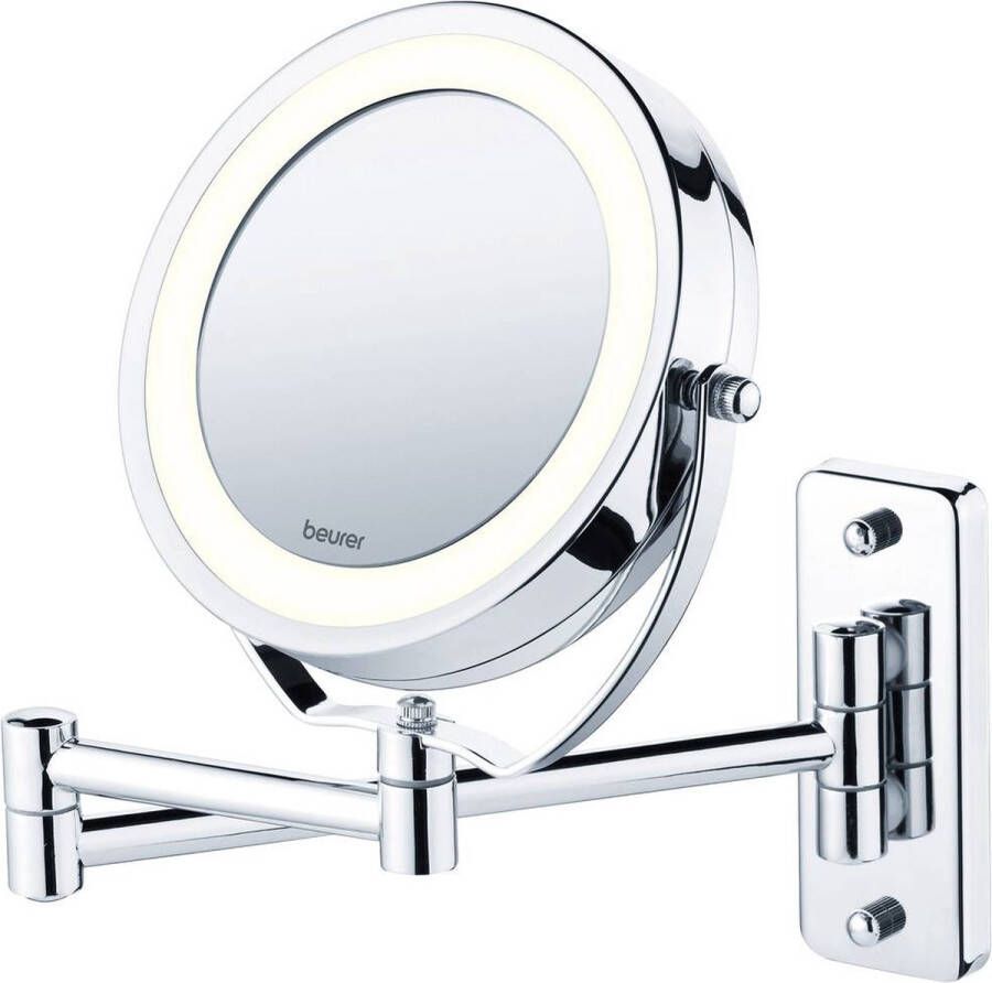 Beurer BS 59 Make up spiegel Wand en staand LED verlichting rondom Tweezijdig 5x Vergroting Rond: doorsnede 11cm Incl. batterijen 3 Jaar garantie