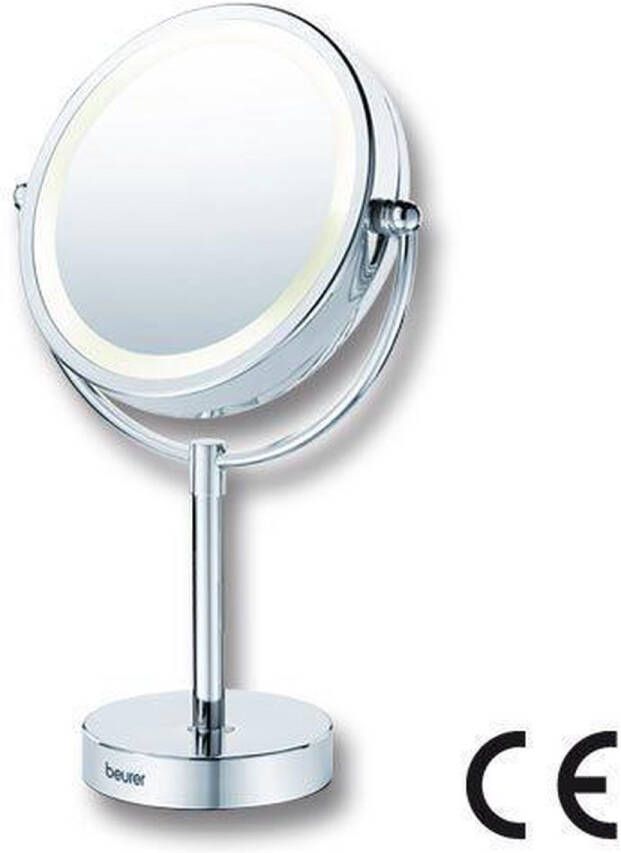 Beurer BS 69 Make-up spiegel Staand LED verlichting rondom Tweezijdig 5x Vergroting Rond: doorsnede 17 cm Incl. netadapter 3 Jaar garantie