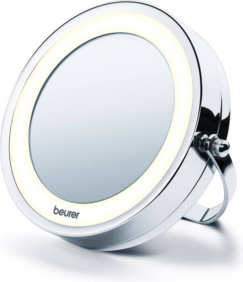 Beurer BS 59 Make up spiegel Wand en staand LED verlichting rondom Tweezijdig 5x Vergroting Rond: doorsnede 11cm Incl. batterijen 3 Jaar garantie