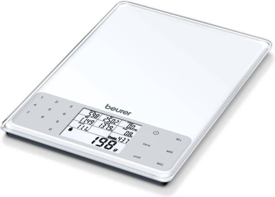 Beurer DS 61 Digitale Dieet Keukenweegschaal Analyse 950 levensmiddelen Touch bediening Tarra functie Tot 5 kg Incl. batterijen 3 Jaar garantie Wit