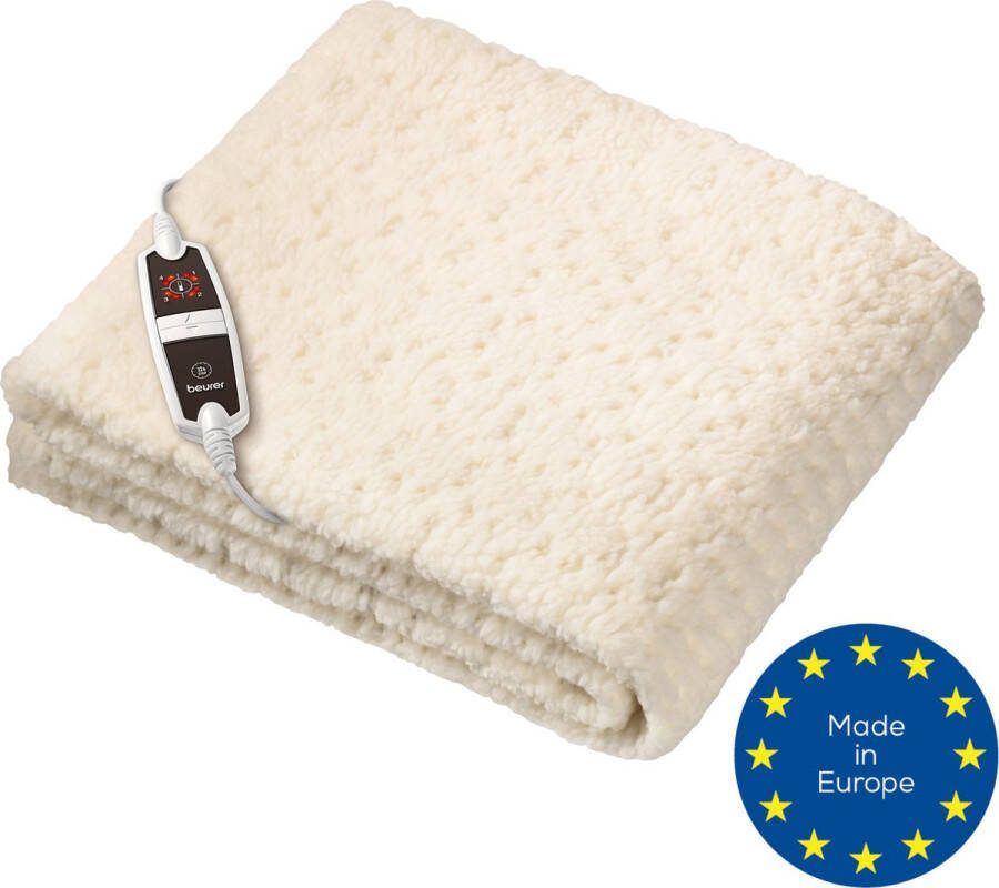 Beurer UB 53 Teddy Single Elektrische deken Onderdeken 150 x 80 cm 4 Warmtestanden Automatische uitschakeling Teddy Fleece Machinewasbaar 5 Jaar garantie Wit