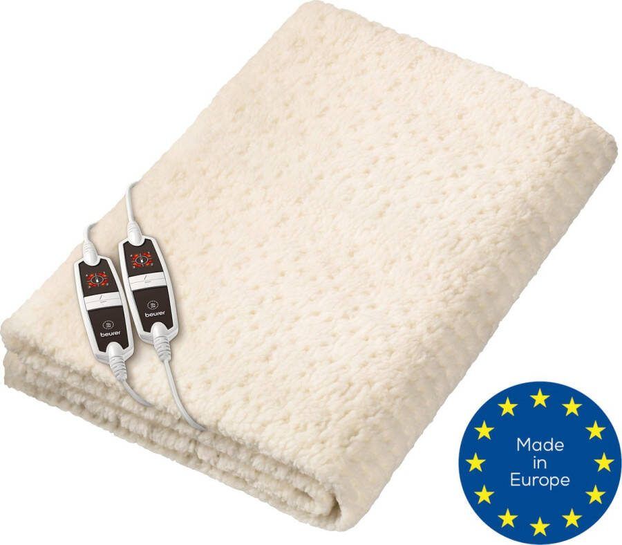 Beurer UB 56 Teddy Double Elektrische deken Onderdeken 2-Persoons: 150 x 160 cm 4 Warmtestanden 2 Zones 2 Schakelaars Automatische uitschakeling Teddy fleece Machinewasbaar 5 Jaar garantie Wit