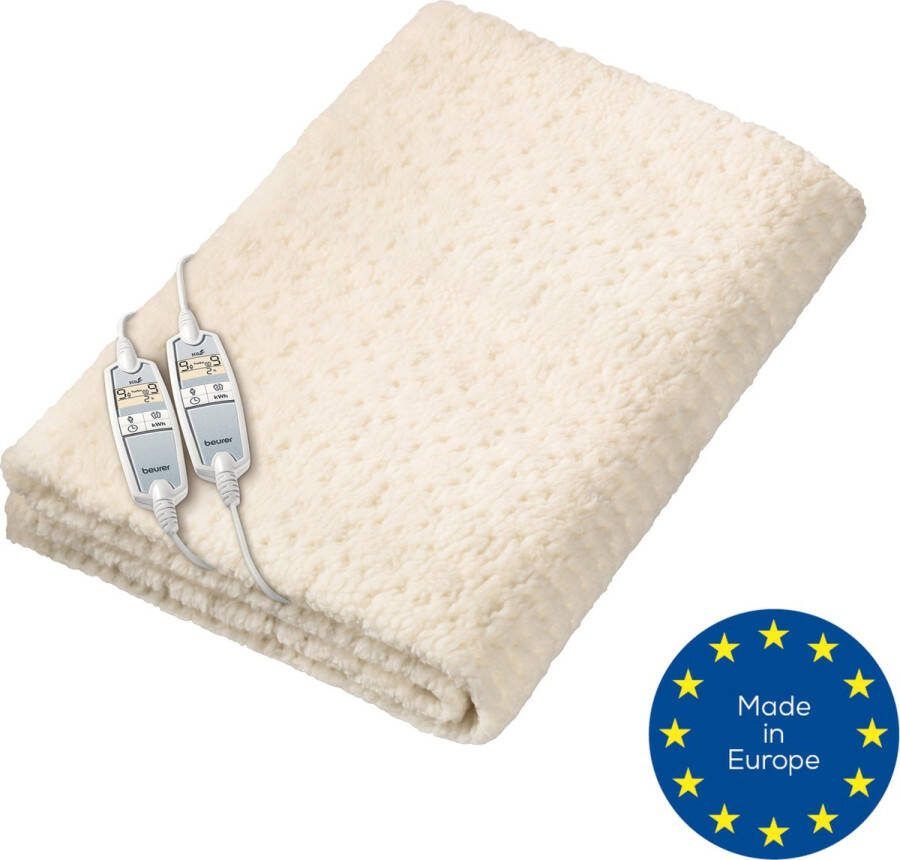 Beurer UB 86 Elektrische deken Onderdeken 2-Persoons: 150 x 160 cm 9 Warmtestanden 2 Schakelaars Automatische uitschakeling Teddy fleece Machinewasbaar 5 Jaar garantie Wit