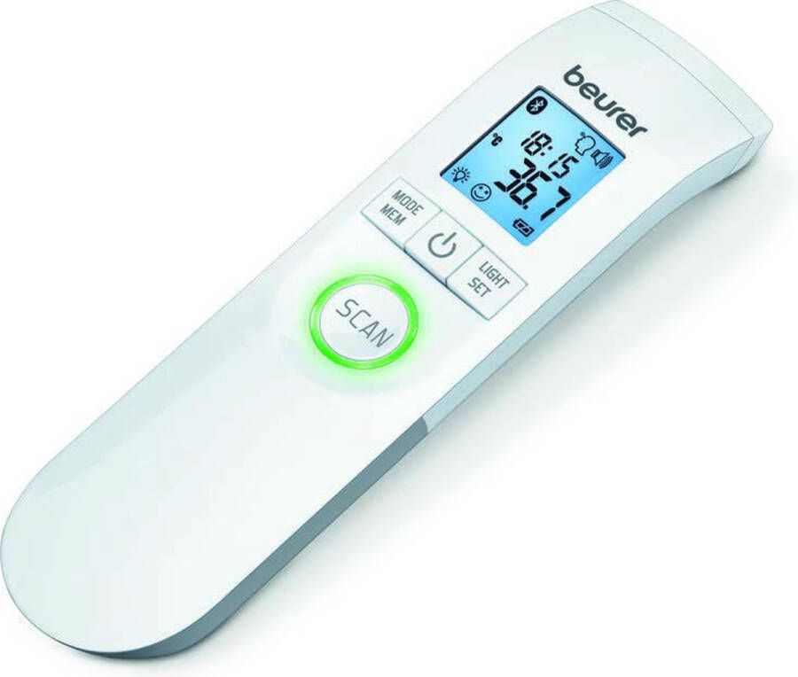 Beurer FT 95 Infraroodthermometer Smartthermometer Contactloos LED temperatuur alarm 60 geheugenplaatsen Geschikt voor babies en kinderen Medisch gecertificeerd Incl. batterijen 5 jaar garantie Wit