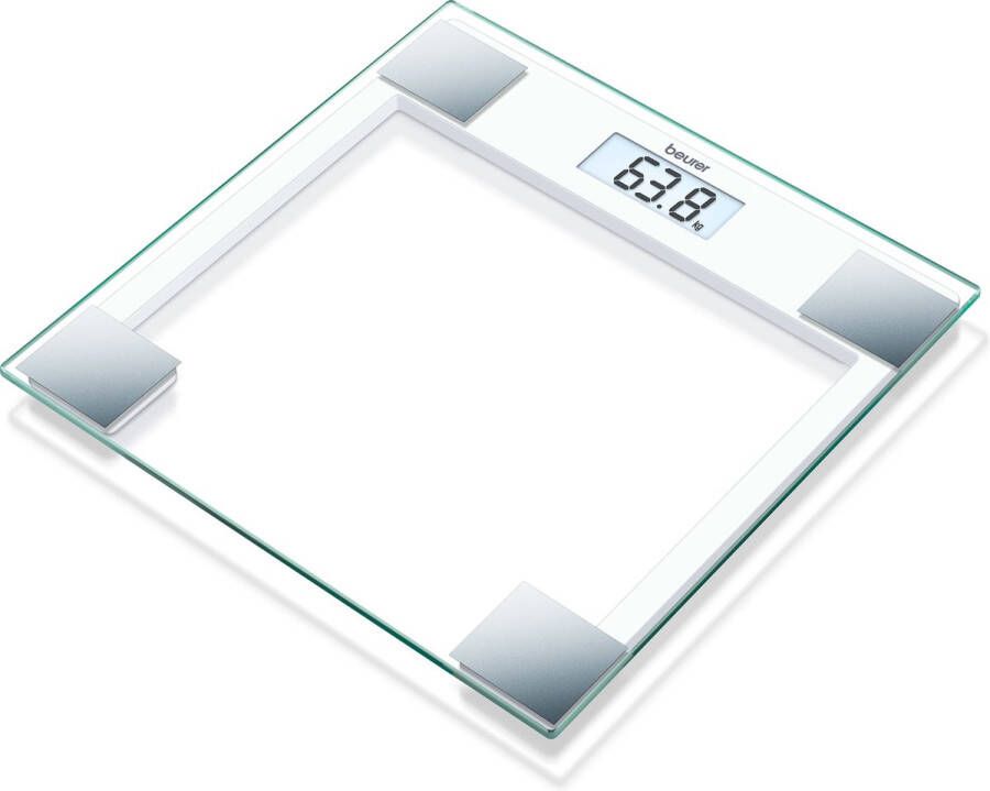 Beurer GS 14 Personenweegschaal Digitaal Tot 150 kg Veiligheidsglas LCD display Quick Start Automatische uitschakeling Overbelasting-indicator Incl. batterij 5 Jaar garantie