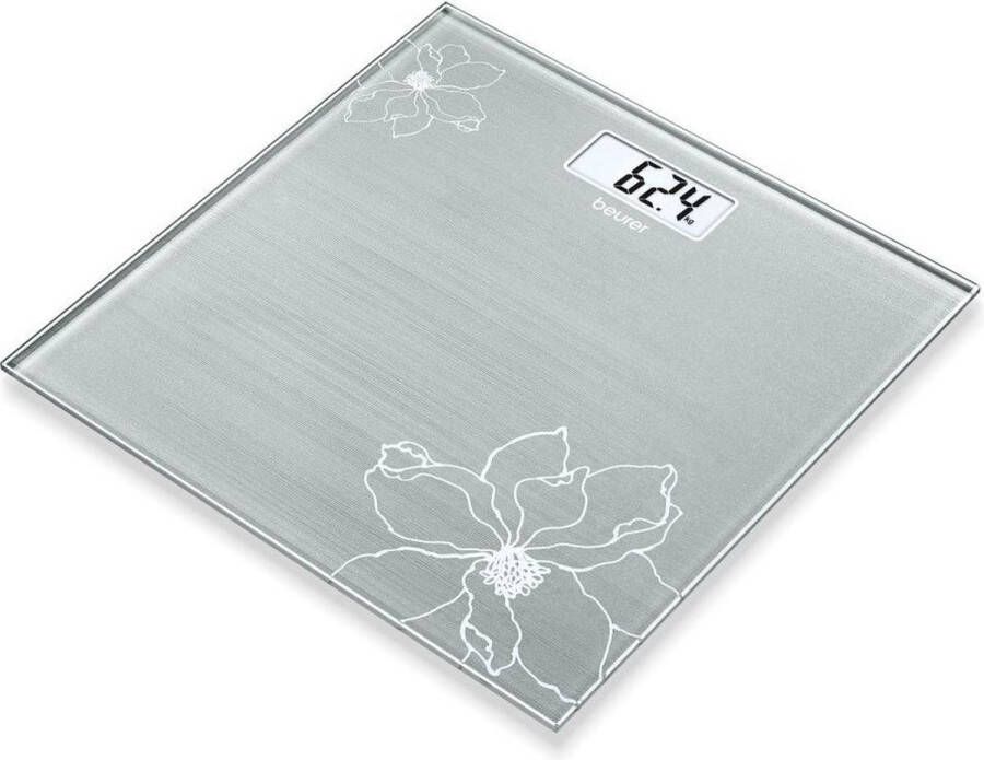 Beurer GS 10 Personenweegschaal Digitaal Tot 180 kg 30 x 30 cm Weegvlak veiligheidsglas Quick Start Incl. batterij 5 Jaar garantie Glitter Grijs