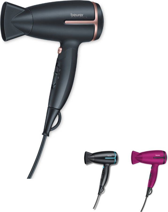 Beurer HC 25 Föhn Compacte Reisföhn Wereldwijd gebruik Ionische haardroger Inklapbaar 1600 Watt 3 Jaar garantie Zwart brons