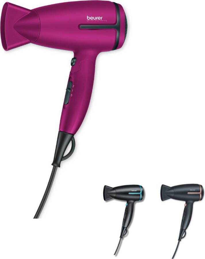Beurer HC 25 Föhn Compacte Reisföhn Wereldwijd gebruik Ionische haardroger Inklapbaar 1600 Watt 3 Jaar garantie Roze