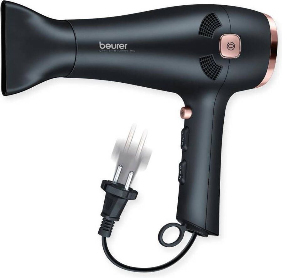 Beurer HC 55 Föhn Haardroger Ionische föhn – Oprolbaar snoer 2000 Watt 3 Warmte standen – Koude lucht 2 Opzetstukken – Diffuser – 3 Jaar garantie