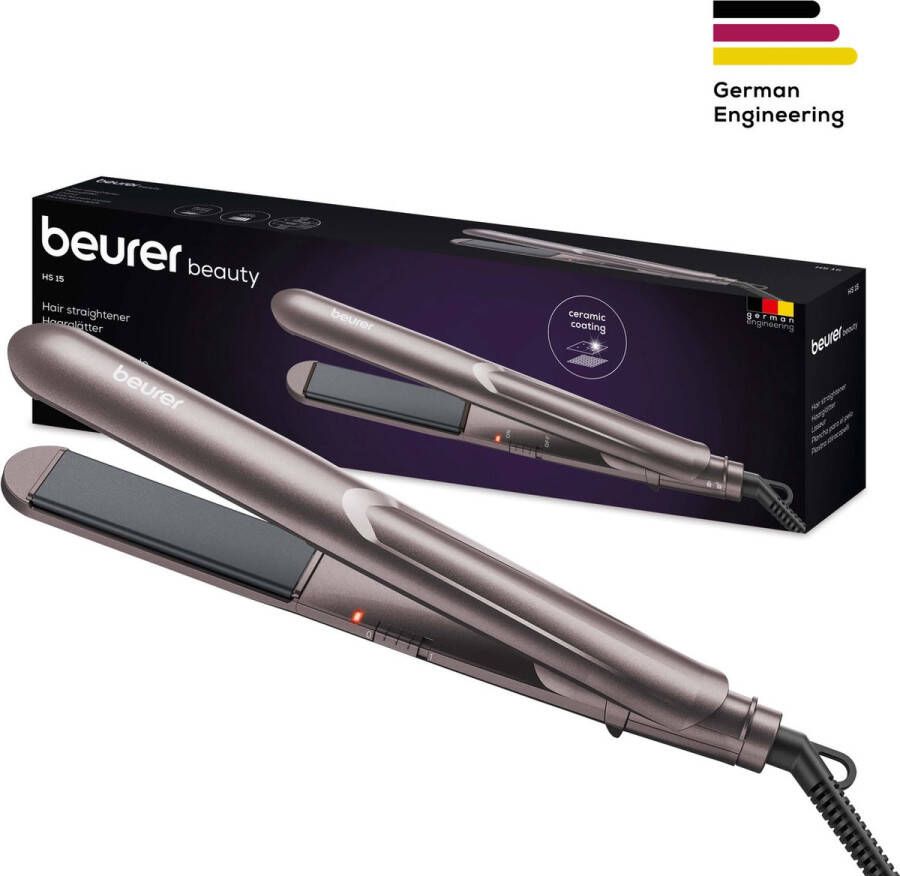 Beurer HS 15 Stijltang Haarstyler Snelle opwarming Keramische coating 360° Draaibaar scharnier Plaatvergrendeling 3 Jaar garantie