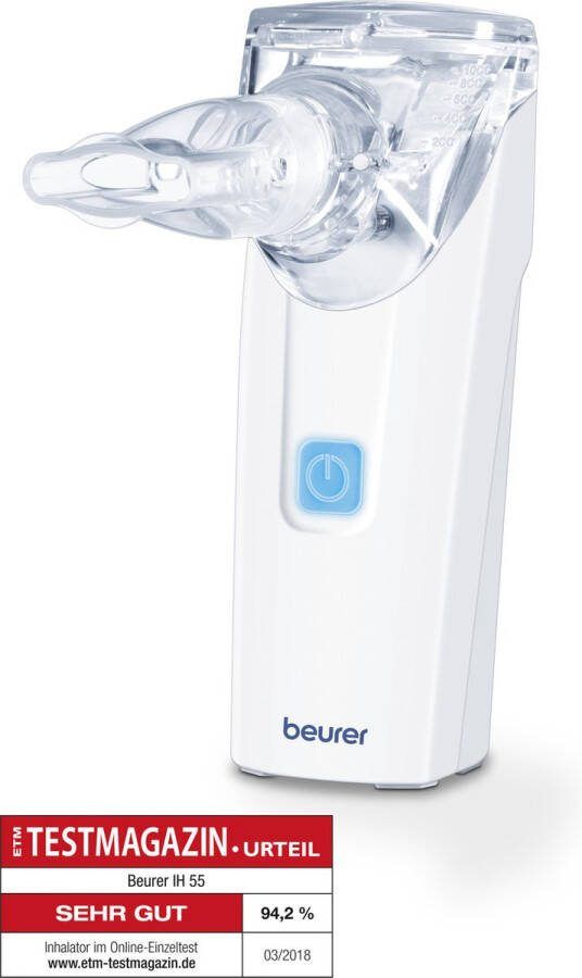 Beurer IH 55 Inhalator Vernevelaar Aerosoltoestel Trilmembraan technologie Voor volwassenen en kinderen 3 Opzetstukken Zelfreinigingsfunctie Incl. opbergdoos netadapter en batterijen Medisch 5 Jaar garantie