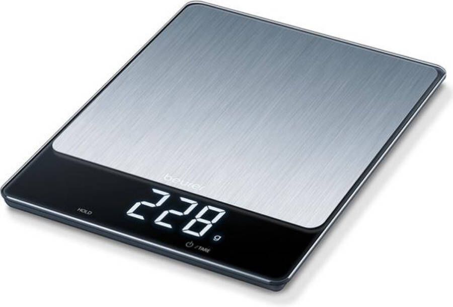 Beurer KS 34 XL Stainless steel Digitale keukenweegschaal Tot 15 kg – Touch bediening – Groot Magic LED display – Anti vingerafdruk – Tarra functie – Incl. batterijen 5 Jaar garantie RVS