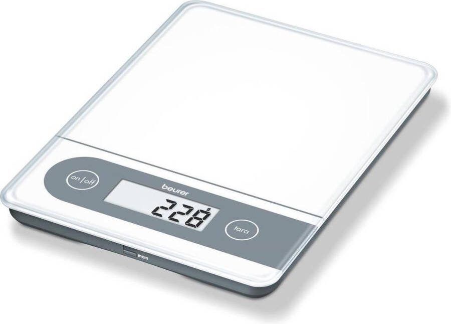Beurer KS 59 Digitale keukenweegschaal XXL Tot 20 kg Glas Tarra Geheugenfunctie XL display Incl. batterijen 5 Jaar garantie Wit