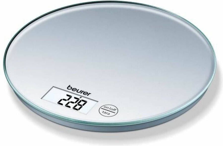 Beurer KS 28 Digitale Keukenweegschaal – Rond Tot 5 kg – Touch bediening Tarra functie – Glazen oppervlak Incl. batterijen – 5 Jaar garantie Grijs