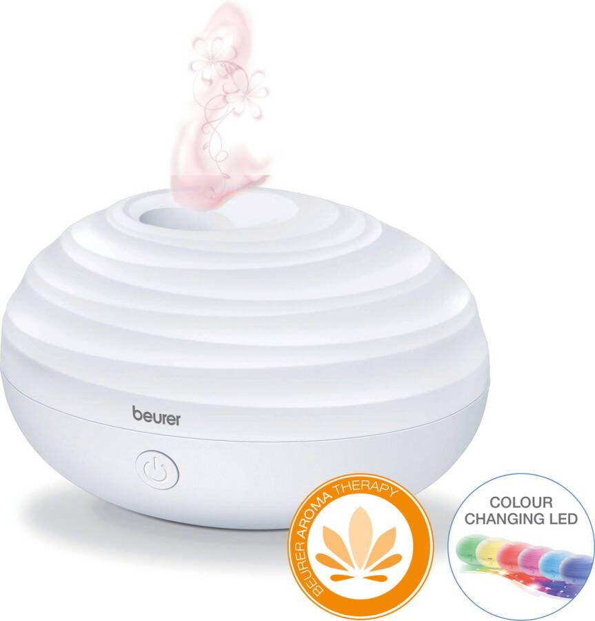 Beurer LA 20 Aroma diffuser Luchtbevochtiger Ultrasoon Ruimtes tot 10m2 Gekleurde LED verlichting Automatische uitschakeling Incl. netadapter 3 Jaar garantie