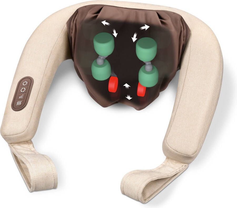 Beurer MG 153 4D Massageapparaat Massagekussen Massageband Nek rug schouders bovenbenen 4 Kneedrollen 2 Knijpkoppen Handsimulatie 2 Snelheden Verwarming 3 Jaar garantie