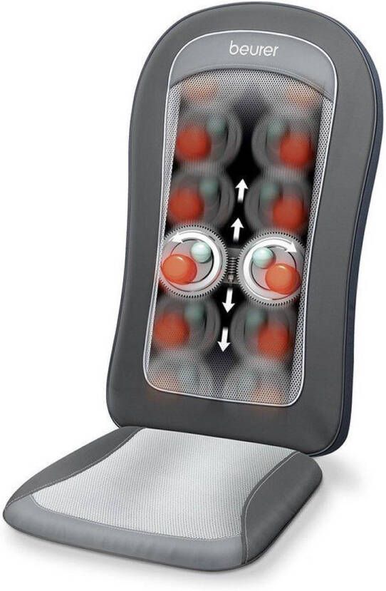 Beurer MG 206 Shiatsu Massagekussen Massagestoel Extra dun Verwarming 4 Massagekoppen 3 Zones Licht Timer Wasbare bekleding Handschakelaar Lederlook velours mesh 3 Jaar garantie