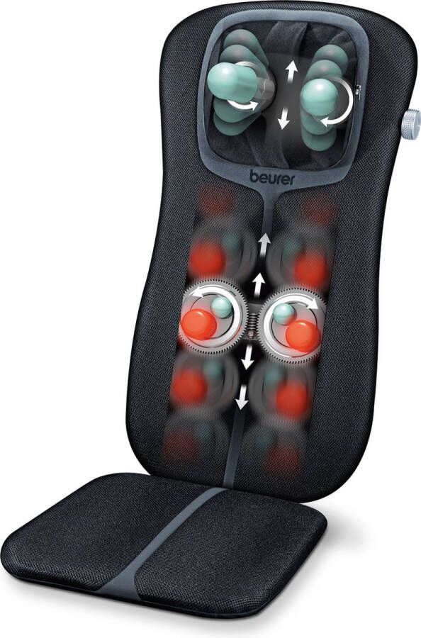 Beurer MG 254 Shiatsu Massagekussen Massagestoel Massage stoelkussen 4 Shiatsu massagekoppen 2 Shiatsu massagevingers Verwarming Roterende verlichte koppen Handschakelaar Automatische uitschakeling 3 Jaar garantie