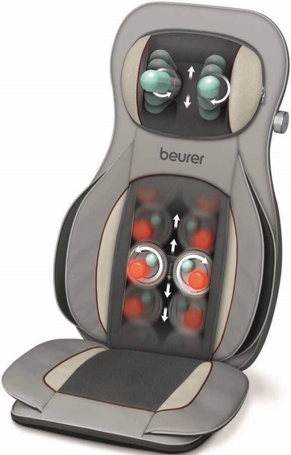 Beurer MG 320 HD Shiatsu Massagekussen Massagestoel 3 in 1 Luchtcompressie massage Triggerpoint massage 4 + 2 Massagekoppen Verwarming & licht 3 Intensiteitsniveaus Timer Lederlook 3 Jaar garantie