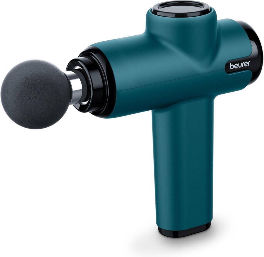 Beurer MG 99 Massage Gun Compact Massageapparaat Triggerpoints 5 Intensiteitsniveaus 4 Opzetstukken 4 tot 5 Uur draadloos gebruik Krachtig vermogen 3 Jaar garantie Petrol kleur