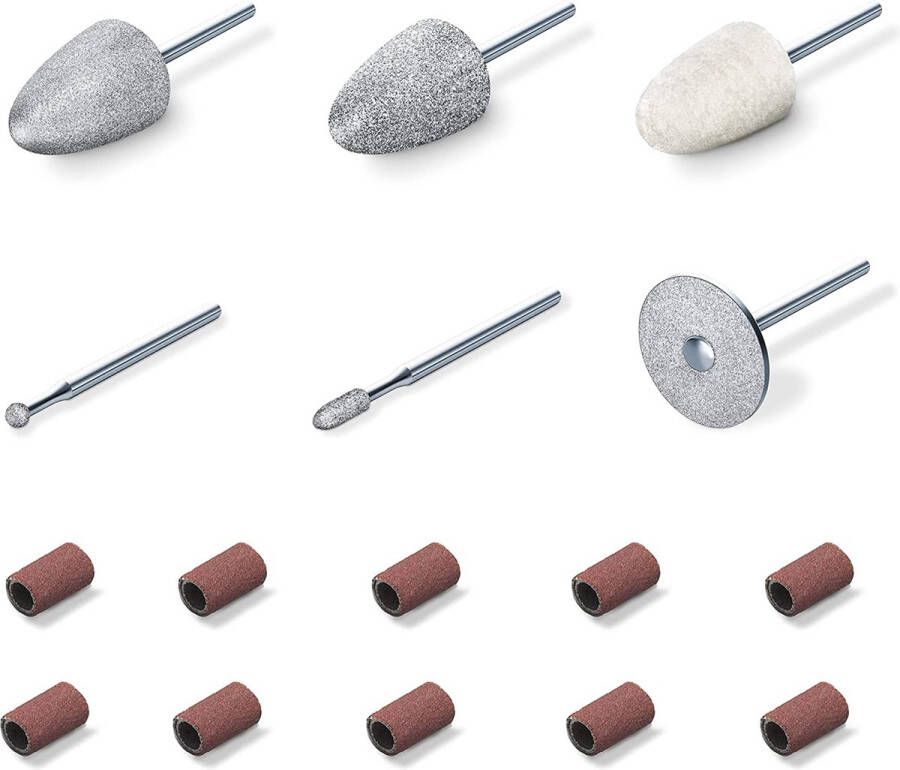 Beurer MP 52 Manicure-en pedicure opzetstukken – Set van 6 opzetstukken van saffier en vilt – 10 Wegwerp opzetstukken van schuurpapier