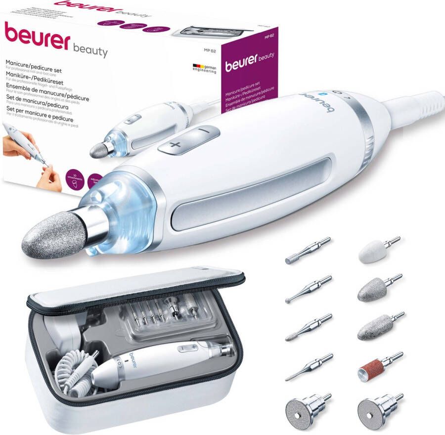 Beurer MP 62 Elektrische Nagelvijl Nagelfrees Elektrische Manicure en Pedicure set 10 Opzetstukken LED verlichting 3 Jaar garantie