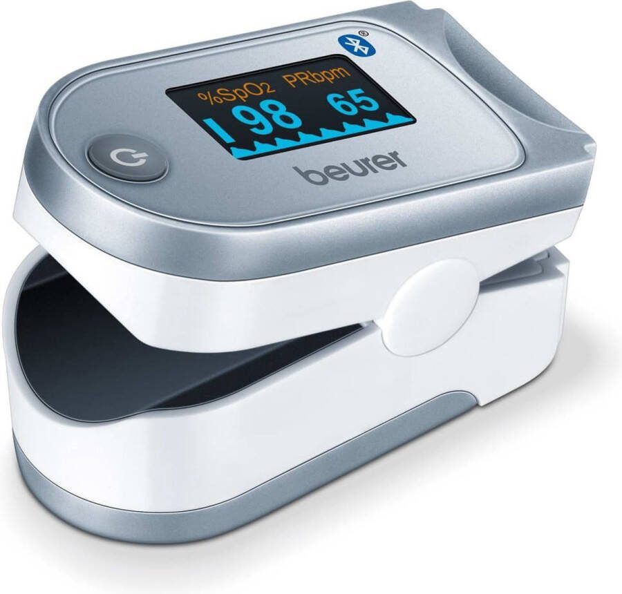 Beurer PO 60 Bluetooth Saturatiemeter Pulse-oximeter – Zuurstofmeter vinger Hartslagmeter Klinisch gevalideerd – HealthManager Pro app – Kleurendisplay Medisch gecertificeerd Incl. batterijen – 5 Jaar garantie Wit grijs