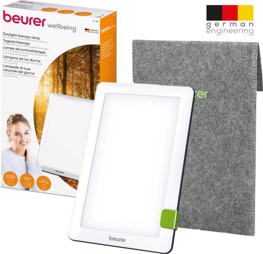 Beurer TL 30 Lichttherapielamp Daglichtlamp Compact en dun: 20 x 12 cm Eenvoudig mee te nemen Tabletvorm Kantelbaar LED 10000 Lux (op 10 cm) UV-vrij 5 Watt Incl. opberghoes en adapter 3 Jaar garantie