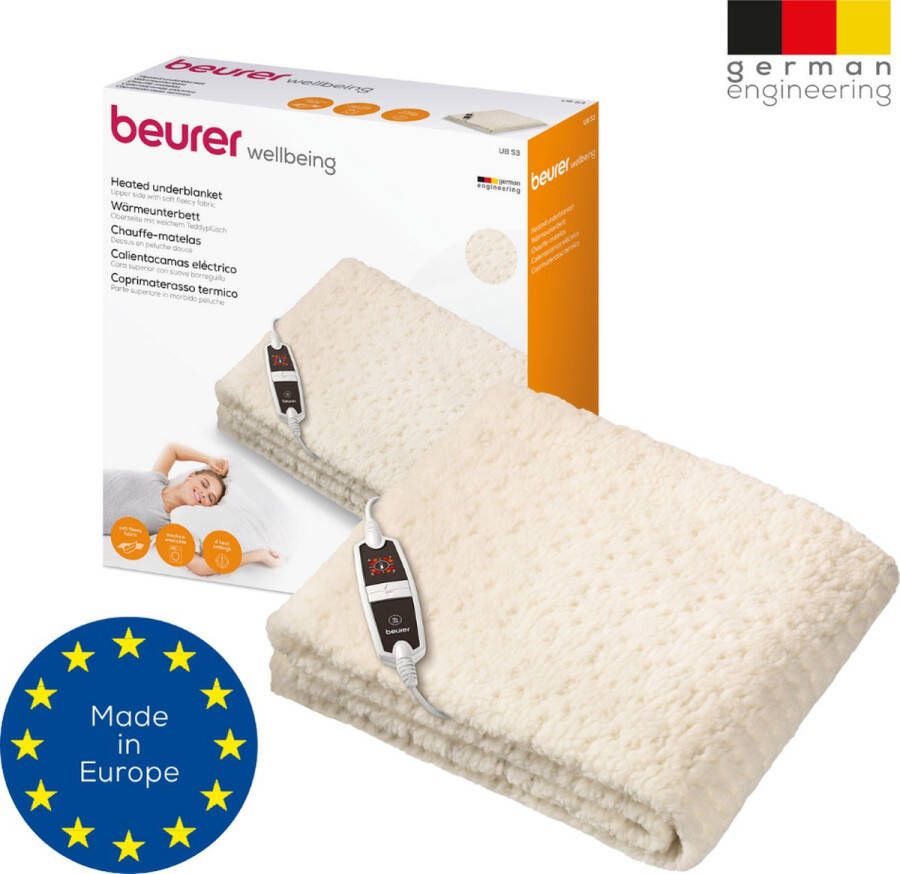 Beurer UB 53 Teddy Single Elektrische deken Onderdeken – 150 x 80 cm – Teddy fleece LED schakelaar 4 Warmtestanden – Automatische uitschakeling terug-schakeling Machinewasbaar tot 30° 60 Watt 5 Jaar garantie