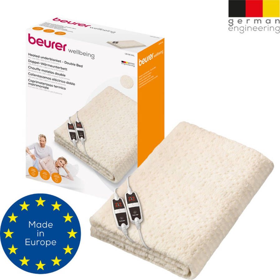 Beurer UB 56 Teddy Double Elektrische Onderdeken 150 x 160 cm 2 Persoons – 2 LED schakelaars – Teddy fleece 2 Zones lichaam voeten x 4 warmtestanden – Automatische uitschakeling Machinewasbaar tot 30° 2 x 60 Watt 5 Jaar garantie