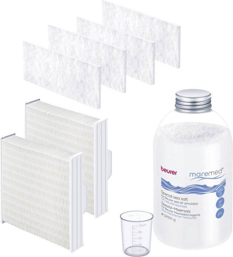Beurer Vervangingsset maremed MK 500 Combi Set 1 Fles speciaal zeezout 1250 g + 4 x voorfilters + 2 x waterverdampingsblok + maatbeker
