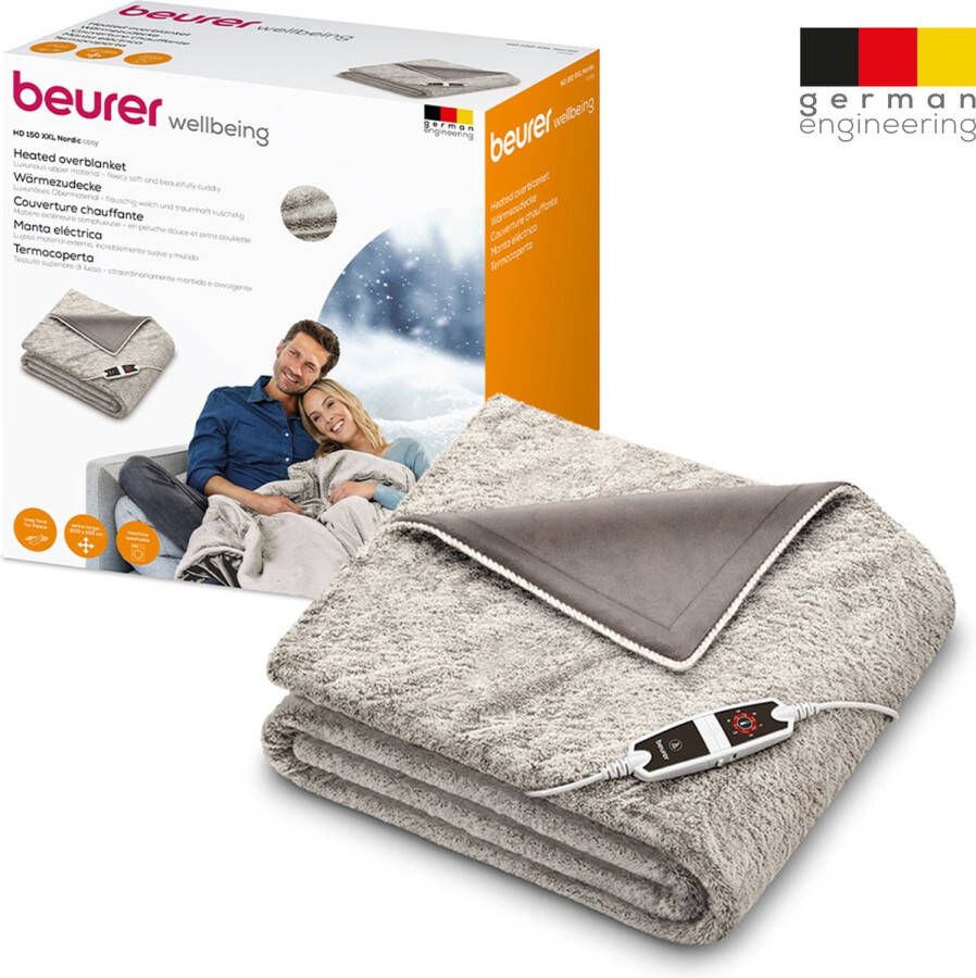 Beurer Warmtedeken XXL 2-Persoons: 200 x 150 cm HD 150 XXL Nordic 6 Warmtestanden Luxe elektrische bovendeken Automatische uitschakeling Ultrazachte fleece Machinewasbaar 3 Jaar garantie Taupe mix