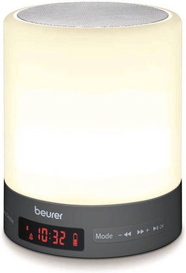 Beurer WL 50 Wake-up light – FM radio Bluetooth voor eigen muziek Nachtlamp – Alarm Snooze LED wit en 4 kleuren sfeerlicht – 3 Melodieën Incl. USB adapter Aux kabel – 3 Jaar garantie