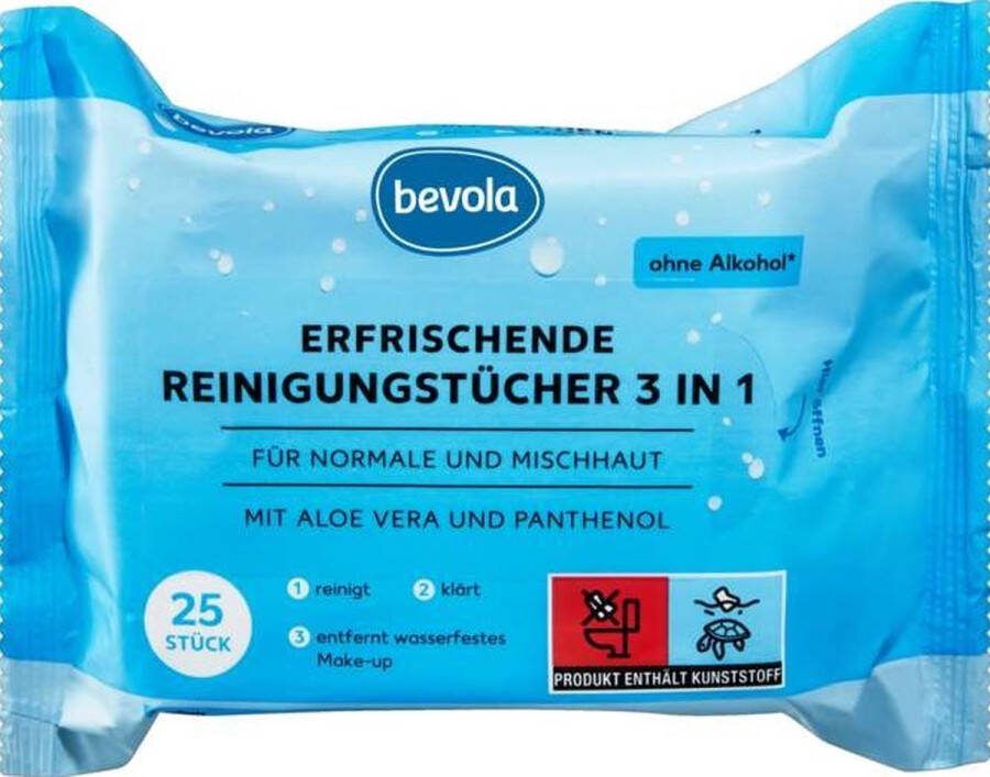 Bevola Gezichtsreinigingsdoekjes 3 in 1 met aloë vera en panthenol voor normale en gecombineerde huid 25 stuks