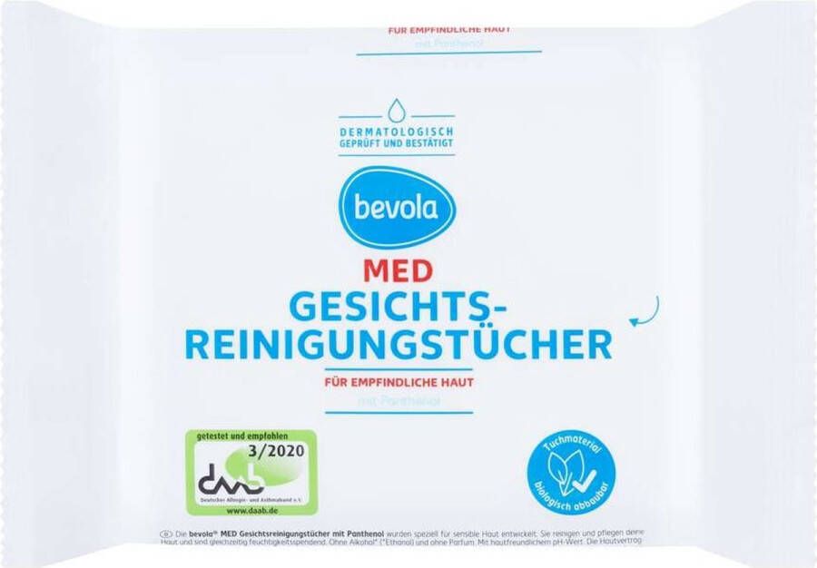 Bevola Gezichtsreinigingsdoekjes MED met panthenol voor gevoelige huid biologisch afbreekbaar 25 stuks