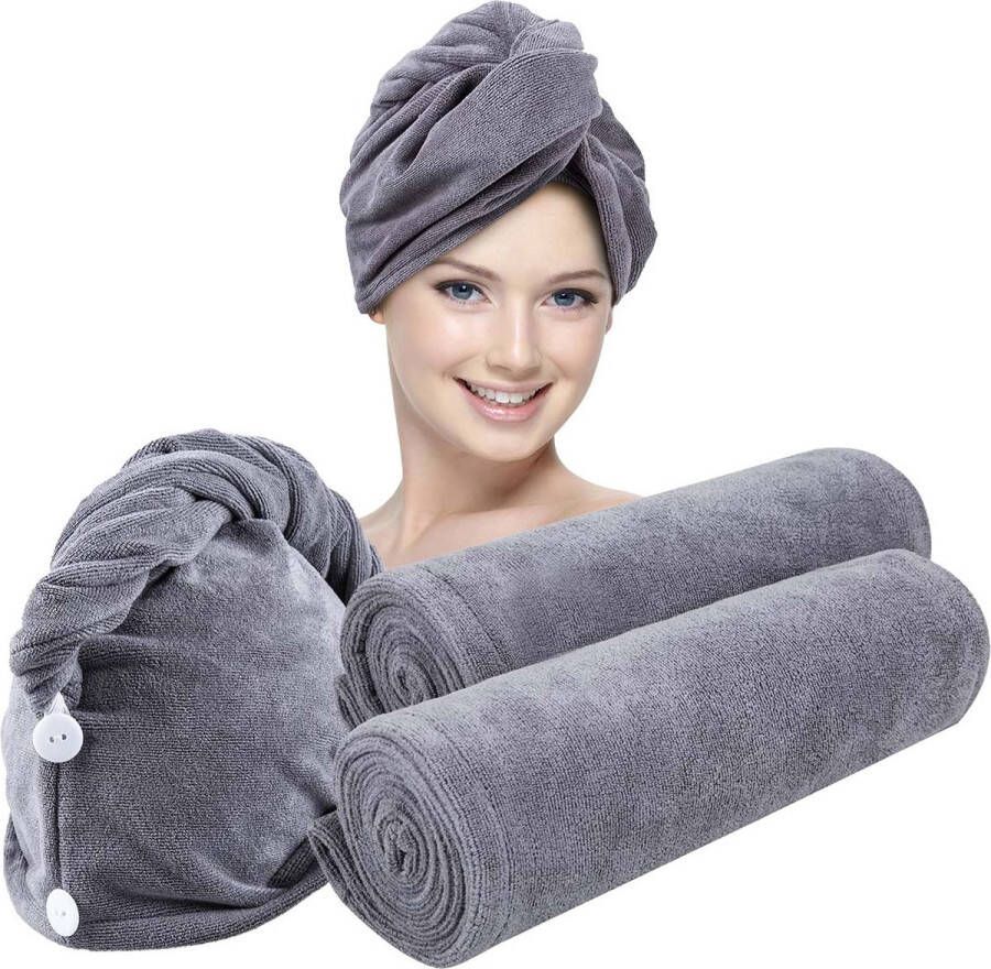 Beyeza Haarhanddoek Microvezel Handdoek voor Haar – Haar Badhandoeken Haar Handdoek voor Iedereen – Hair Towel Grijs – 2 Stuks