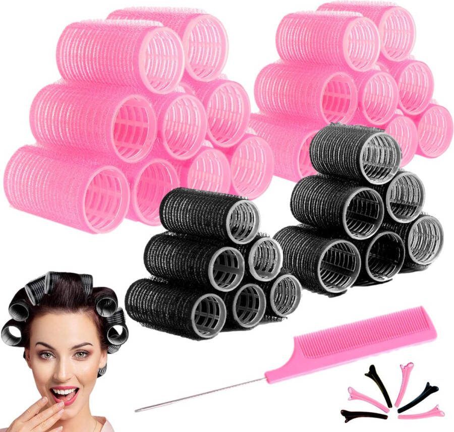 Beyeza Krulspelden Rollers 64 Delig Heatless Curls Incl. Haar rollers & Haarklemmen Haarrollers met Kam Kleefroller Krullen Zonder Hitte MIDI