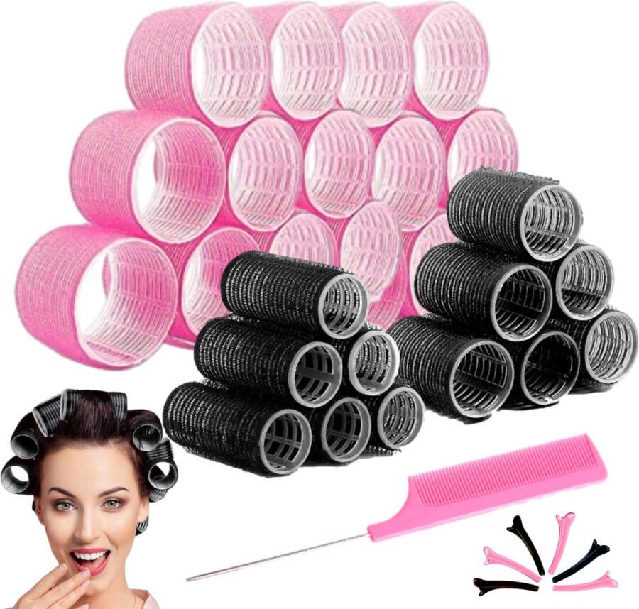 Beyeza Krulspelden Rollers voor Heatless Curls 64 Delig Incl. Haar rollers & Haarklemmen Haarrollers met Haarnetje Kleefroller Haarkruller Groot JUMBO