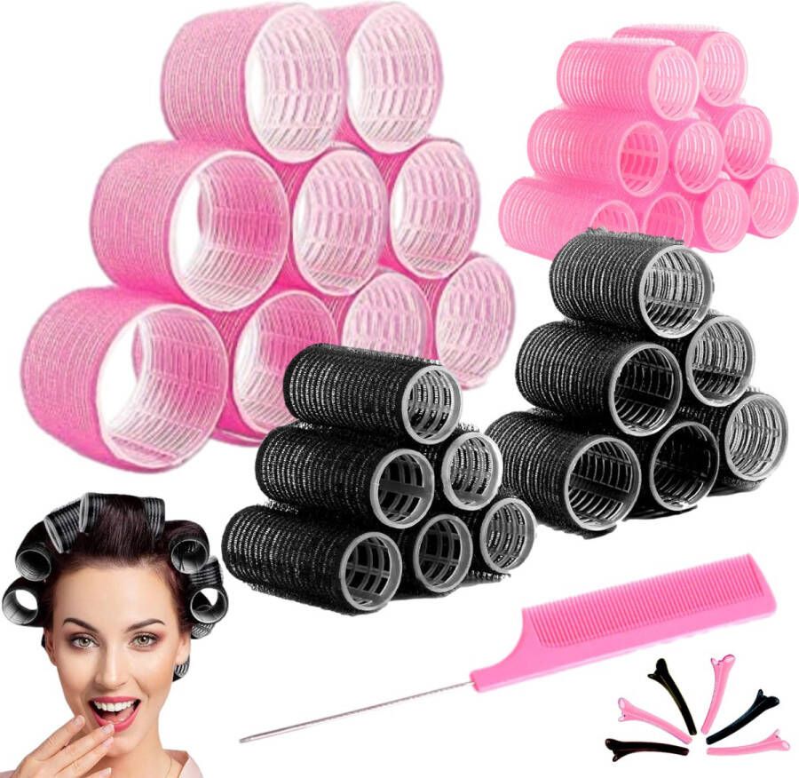 Beyeza Krulspelden Rollers voor Heatless Curls 64 Delig Incl. Haar rollers & Haarklemmen Haarrollers met Haarnetje Kleefroller Haarkruller MIDI & JUMBO