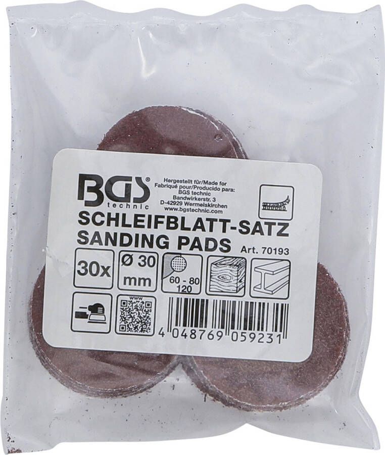 BGS 30 x Rond schuurpapier voor exentrische ronde schuurmachine Ø 30 mm K 60 80 120 30 stuks 70193