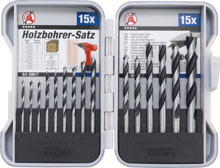 BGS Houtboren set 3mm 10mm 15 delig in doosje 50817