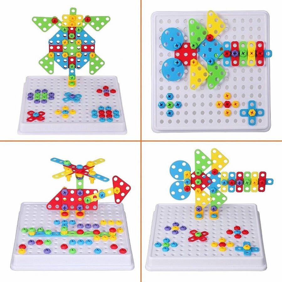 BH Constructieset Mozaiek met Elektrische Boor Schroef en 144 Bouwstenen Draagbaar Frame met Bouwonderdelen en Gereedschap met Boormachine DIY 2D 3D-puzzel uitstekend voor de hand-oogcoördinatie Speelgoedgereedschapskoffer met Mozaïekbord