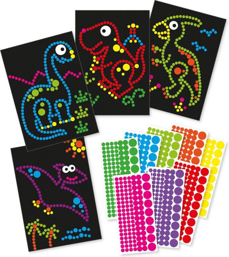 Bi2L Knutselset A4 Fromaat Karton Dinosaursussen 4x Voorbeeldplaat 8x Stickervellen DIY Hobby Kind 3+