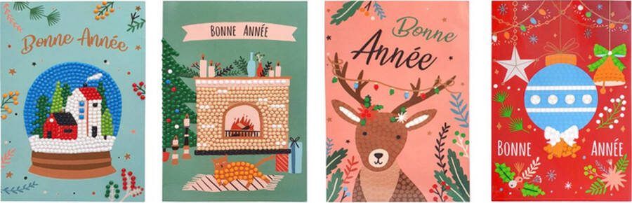 Bi2L Knutselset Diamond Painting Kerstkaart Bonne Année incl 4 Enveloppen 10x15cm