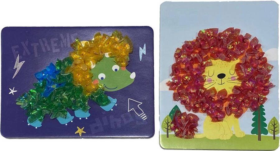 Bi2L Knutselset Kind Tissue Prikken DIY 2 Stuks Leeuw & Dino Hobby & Creatief 14x18.5cm