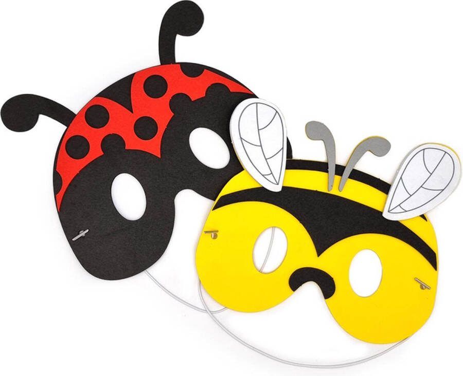 Bi2L Maskers Bijtje & Lieveheersbeestje DIY Knutselset Kind 2 Stuks Foam Zelfklevend- Rood Zwart Geel 20.8x18.3cm