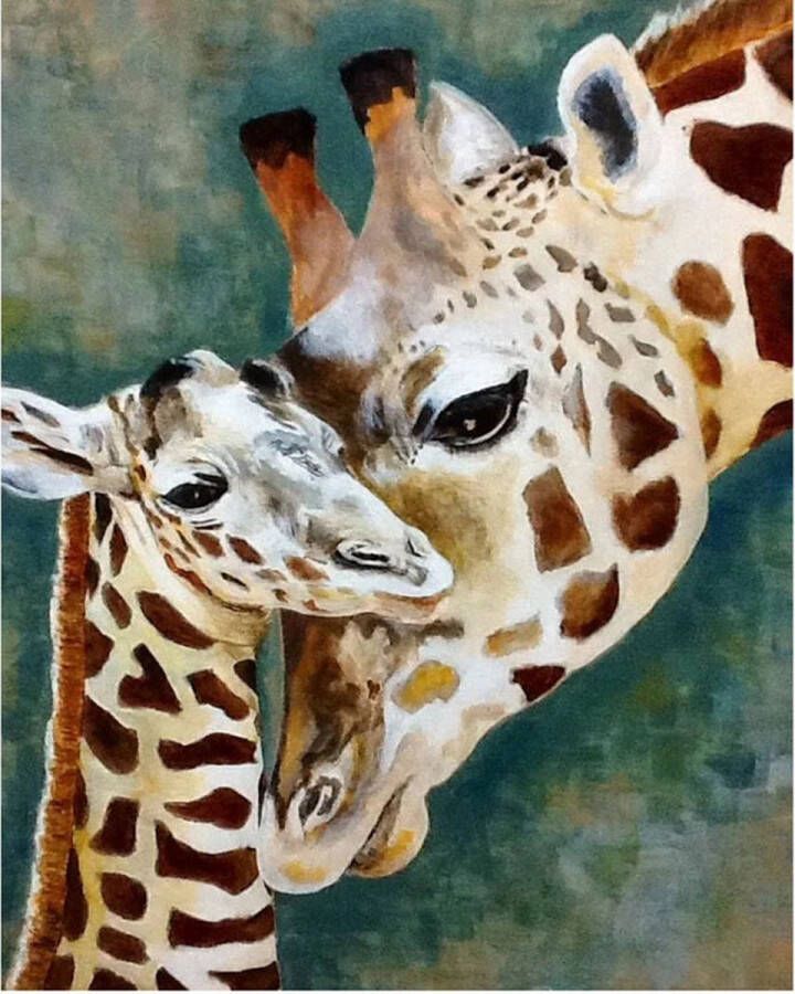 Bi2L Schilderen op Nummer Set Giraffe met Jonge Giraffe incl. Verf & Penselen 30x40cm