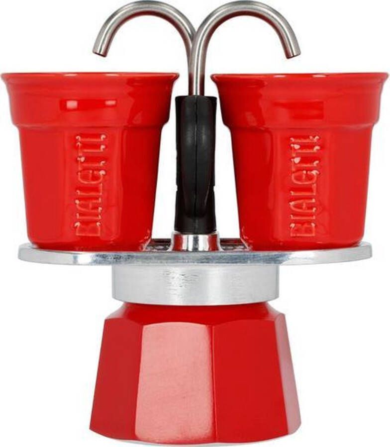 Bialetti Mini Express Percolator Aluminium 2 kops Rood Inclusief 2 kopjes