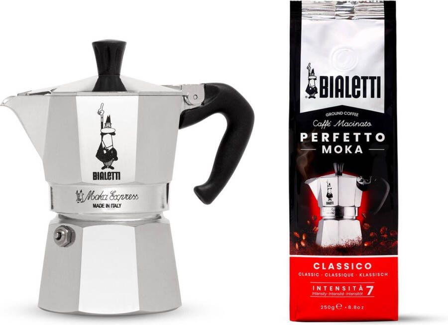 Bialetti Moka Express 3 Kos Percolator 130 ml gratis koffie 250 gram
